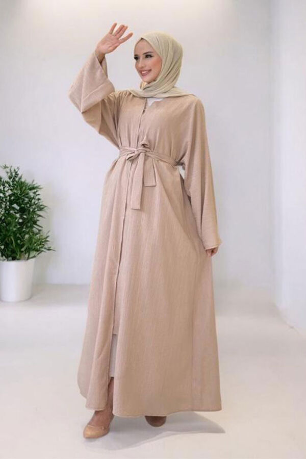Çıt Çıt Düğmeli Bel Kuşaklı Abaya 70017 Taş - 7