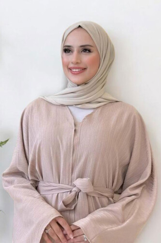 Çıt Çıt Düğmeli Bel Kuşaklı Abaya 70017 Taş - 8