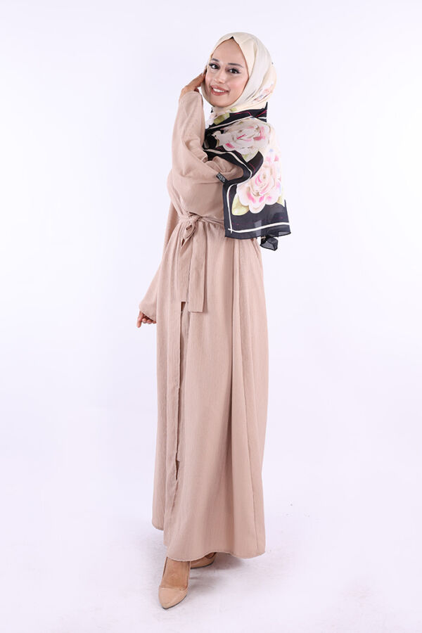 Çıt Çıt Düğmeli Bel Kuşaklı Abaya 70017 Taş - 2