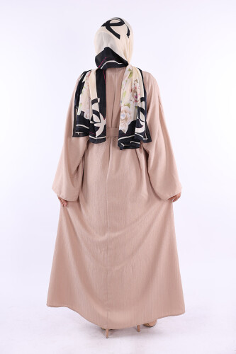 Çıt Çıt Düğmeli Bel Kuşaklı Abaya 70017 Taş - 3