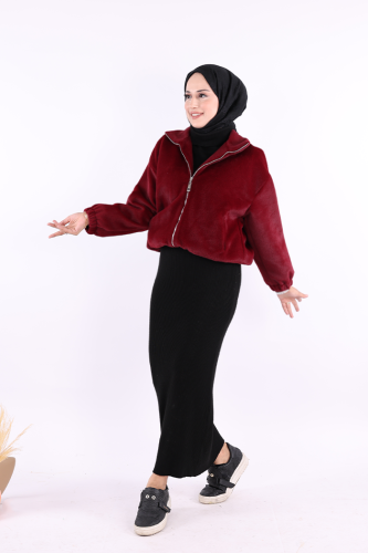 Kısa Angora Mont 70028 Bordo - Bym Fashion (1)
