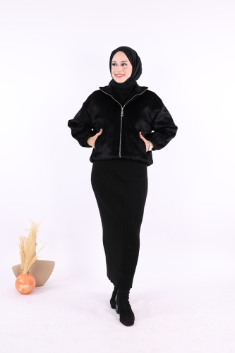 Kısa Angora Mont 70028 Siyah - Bym Fashion