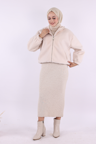 Kısa Angora Mont 70028 Taş - Bym Fashion