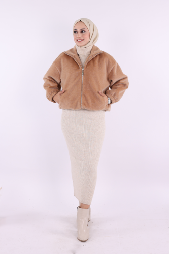 Kısa Angora Mont 70028 Vizon - Bym Fashion