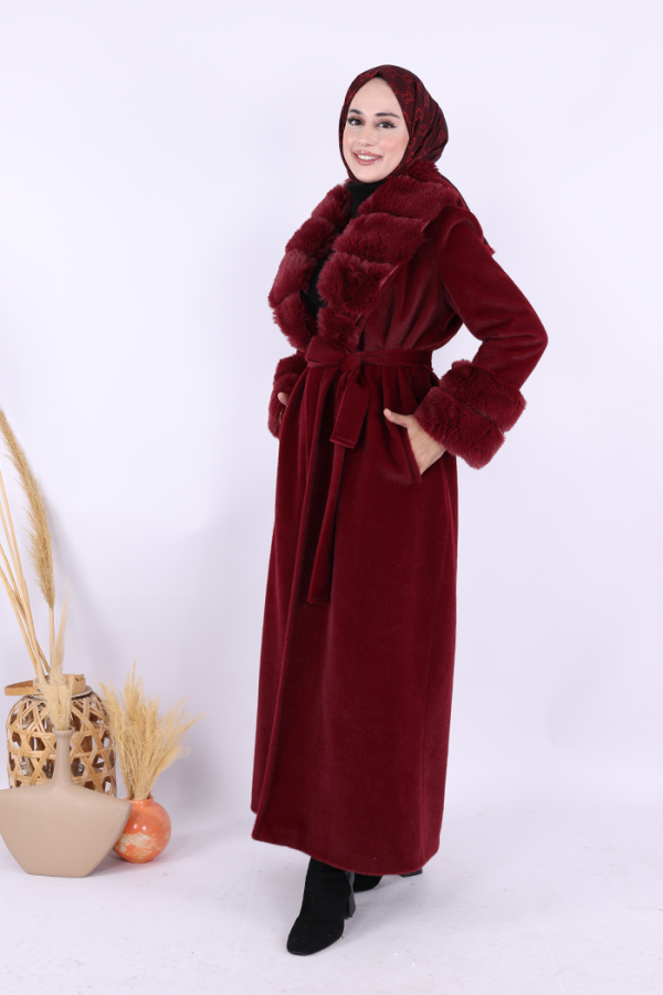 Yaka Kürk Detay Kaban 70029 Bordo - 3