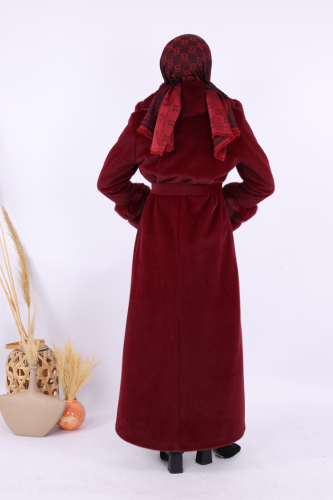 Yaka Kürk Detay Kaban 70029 Bordo - 4