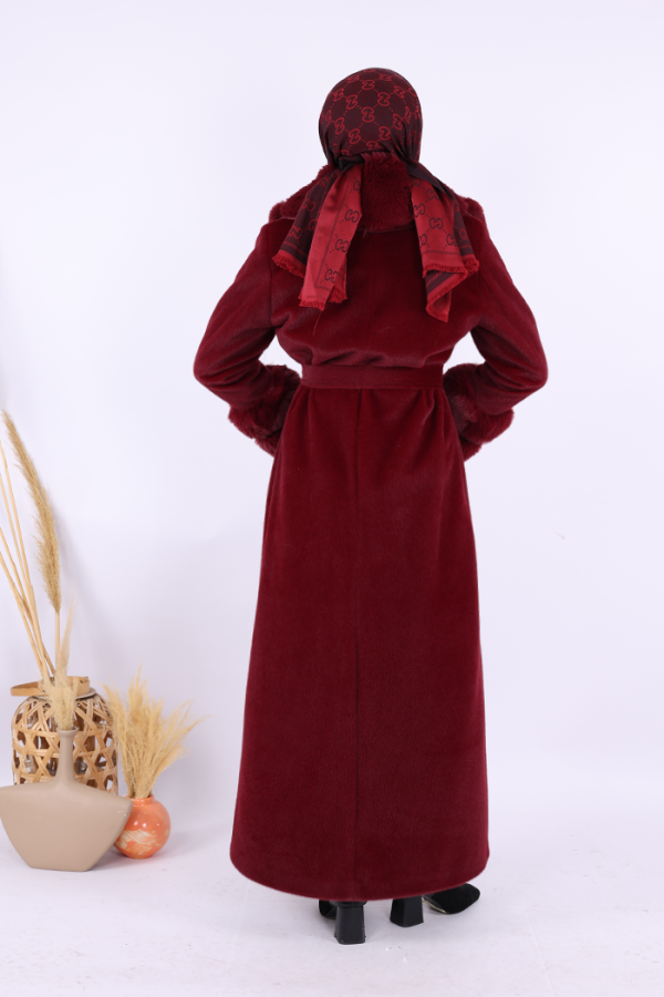 Yaka Kürk Detay Kaban 70029 Bordo - 4
