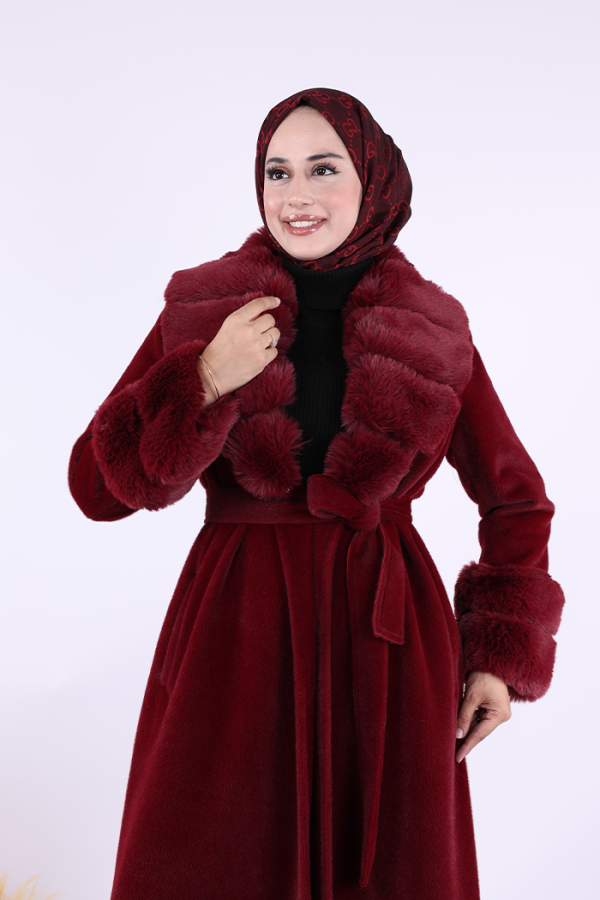Yaka Kürk Detay Kaban 70029 Bordo - 5