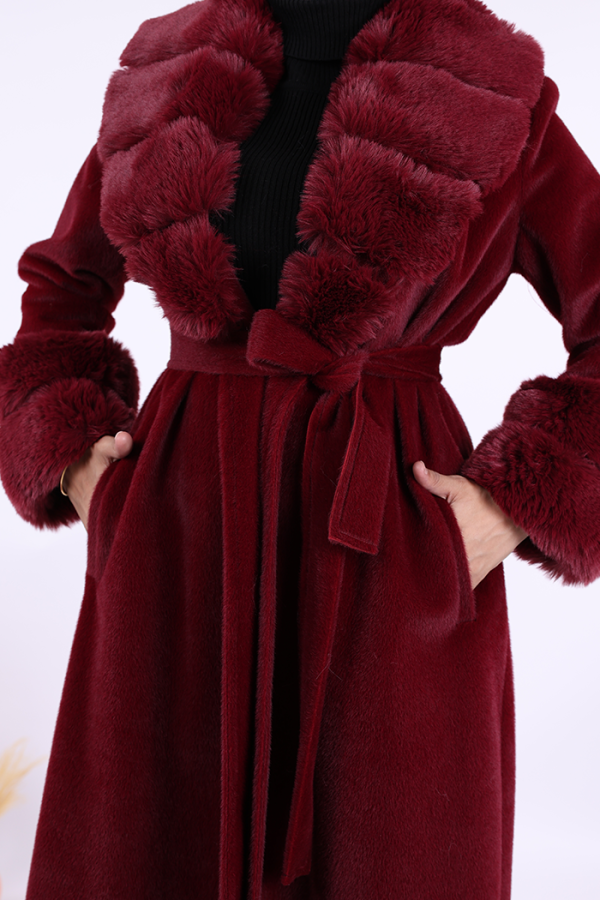 Yaka Kürk Detay Kaban 70029 Bordo - 6