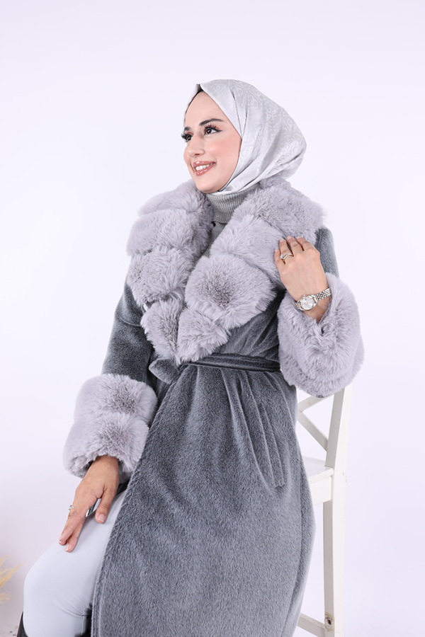 Yaka Kürk Detay Kaban 70029 Gri - 4