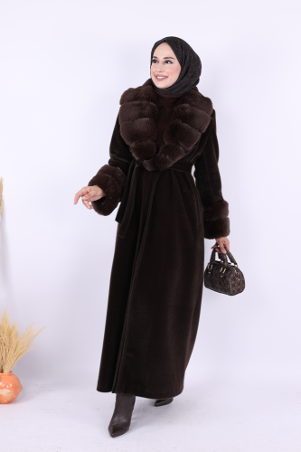 Yaka Kürk Detay Kaban 70029 Koyu Kahve - 3
