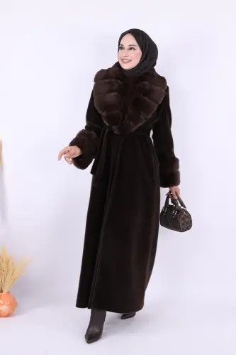 Yaka Kürk Detay Kaban 70029 Koyu Kahve - 3