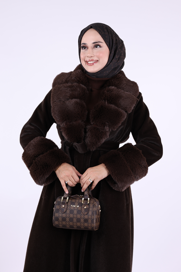 Yaka Kürk Detay Kaban 70029 Koyu Kahve - 5