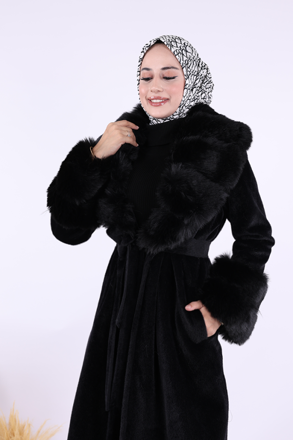 Yaka Kürk Detay Kaban 70029 Siyah - 5