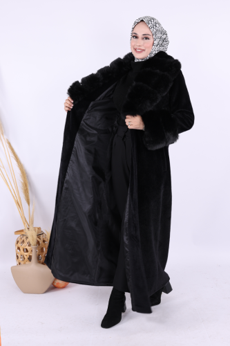 Yaka Kürk Detay Kaban 70029 Siyah - 7