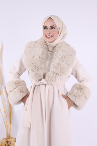 Yaka Kürk Detay Kaban 70029 Taş - 5
