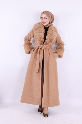 Yaka Kürk Detay Kaban 70029 Vizon - Bym Fashion (1)