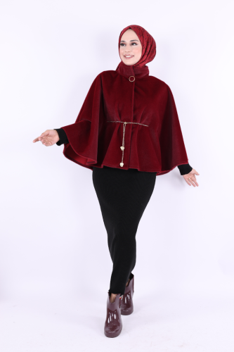 Zincir Kemer Detaylı Panço 70032 Bordo - Bym Fashion (1)