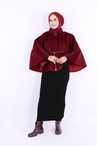 Zincir Kemer Detaylı Panço 70032 Bordo - Bym Fashion