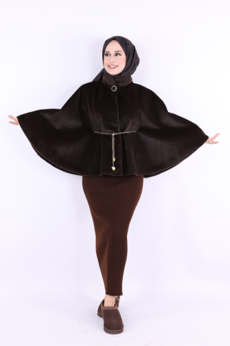 Zincir Kemer Detaylı Panço 70032 Koyu Kahve - Bym Fashion