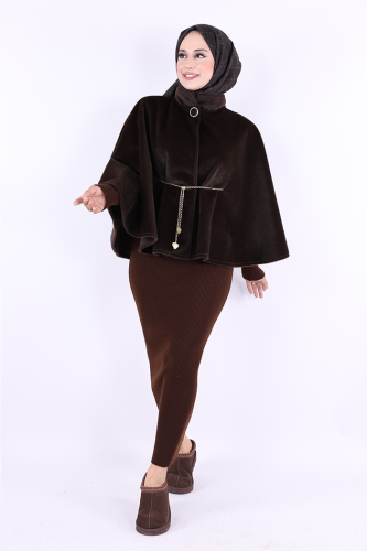 Zincir Kemer Detaylı Panço 70032 Koyu Kahve - Bym Fashion (1)