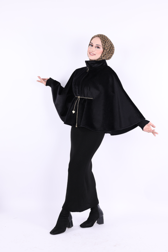Zincir Kemer Detaylı Panço 70032 Siyah - Bym Fashion (1)