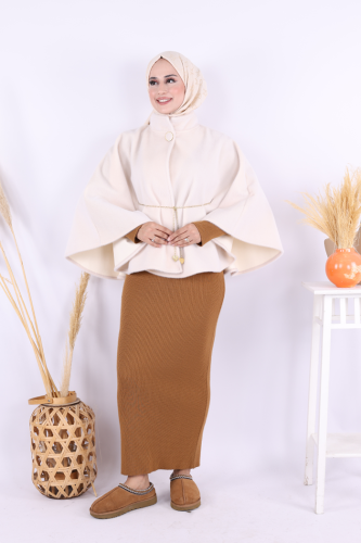 Zincir Kemer Detaylı Panço 70032 Taş - Bym Fashion