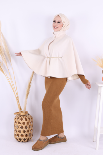 Zincir Kemer Detaylı Panço 70032 Taş - Bym Fashion (1)