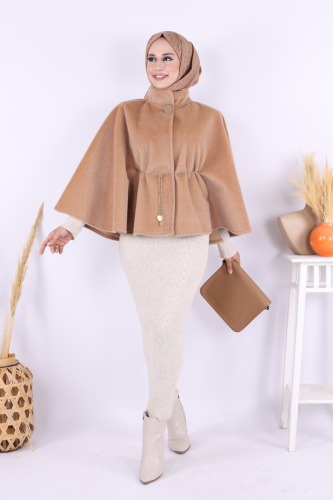 Zincir Kemer Detaylı Panço 70032 Vizon - Bym Fashion