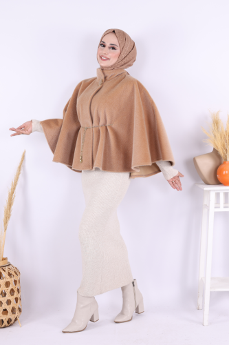 Zincir Kemer Detaylı Panço 70032 Vizon - Bym Fashion (1)