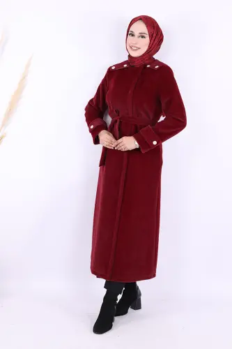 Düğmeli Uzun Kaban 70033 Bordo - Bym Fashion (1)