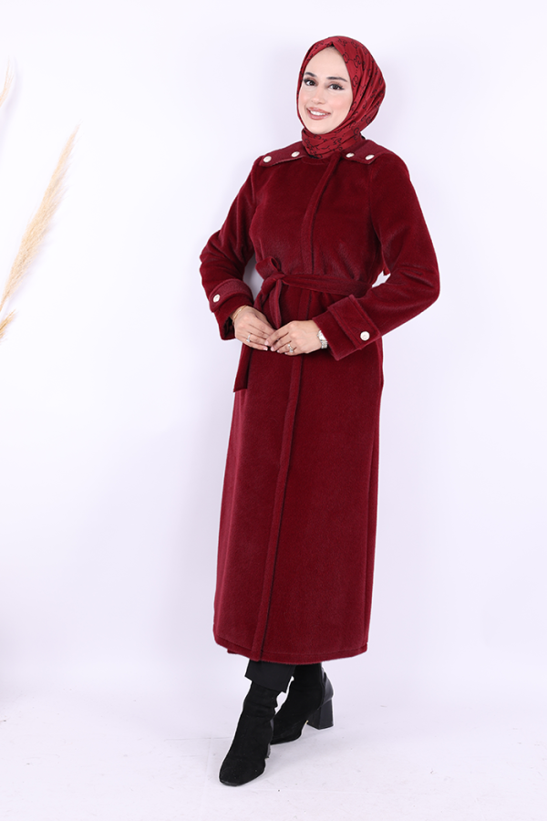 Düğmeli Uzun Kaban 70033 Bordo - 2