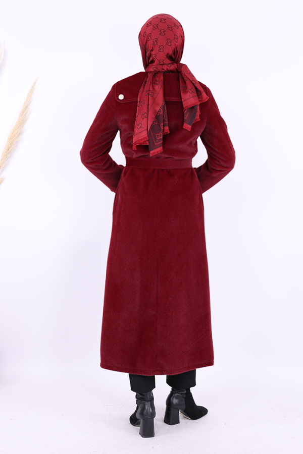 Düğmeli Uzun Kaban 70033 Bordo - 3