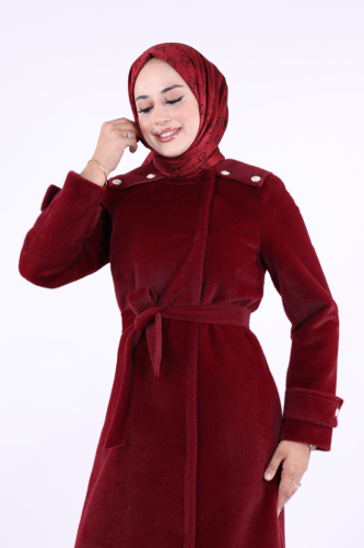 Düğmeli Uzun Kaban 70033 Bordo - 4