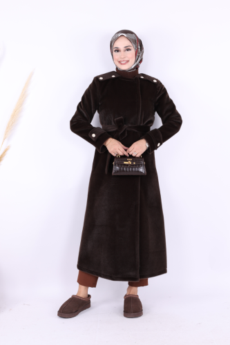 Düğmeli Uzun Kaban 70033 Koyu Kahve - 2