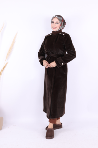 Düğmeli Uzun Kaban 70033 Koyu Kahve - 4