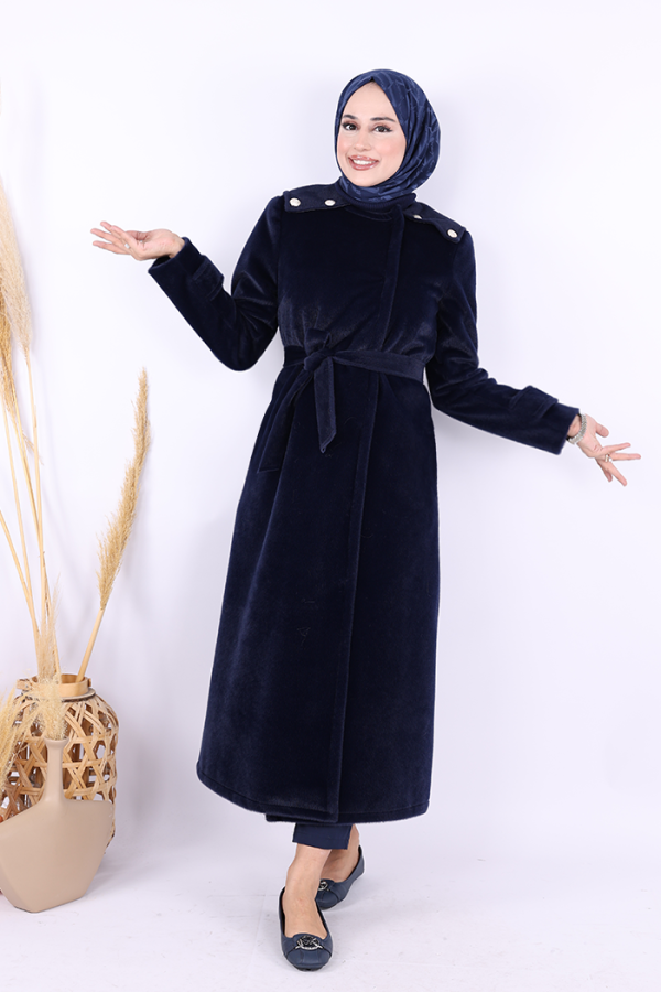 Düğmeli Uzun Kaban 70033 Lacivert - 2