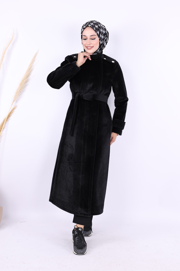 Düğmeli Uzun Kaban 70033 Siyah - 1
