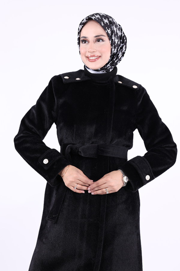 Düğmeli Uzun Kaban 70033 Siyah - 4