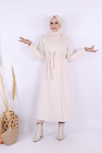 Düğmeli Uzun Kaban 70033 Taş - Bym Fashion (1)