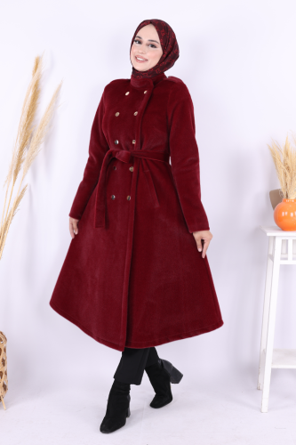 Çıt Çıt Düğme Detay Kaban 70035 Bordo - Bym Fashion (1)