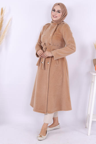 Çıt Çıt Düğme Detay Kaban 70035 Vizon - Bym Fashion (1)