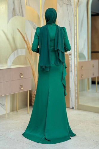 Fırfır Detaylı Abiye Elbise 7011 Zümrüt - Bym Fashion (1)