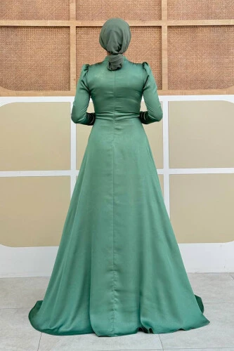 Saten Taş Detaylı Abiye 7016 Mint - Bym Fashion (1)