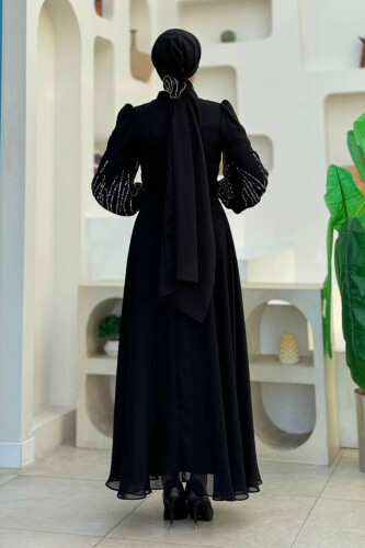 Taş Detaylı Abiye Elbise 7022 Siyah - Bym Fashion (1)