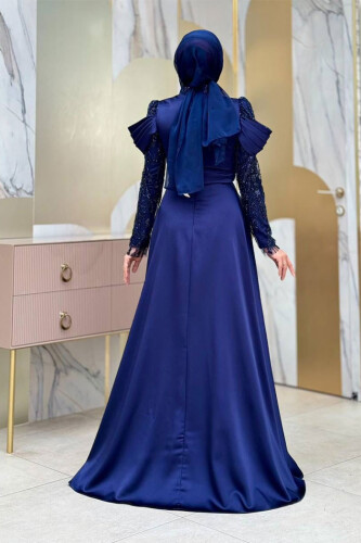 Omuz Detay Taş İşlemeli Ferace 7030 Lacivert - Bym Fashion (1)