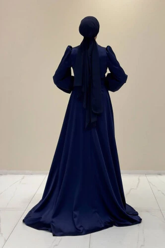 Taşlı Kuyruk Detay Abiye Elbise 7044 Lacivert - Bym Fashion (1)
