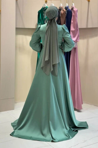 Taşlı Kuyruk Detay Abiye Elbise 7044 Mint - 2