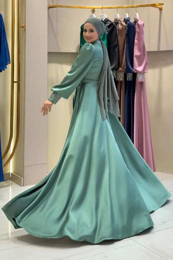 Taşlı Kuyruk Detay Abiye Elbise 7044 Mint - 3