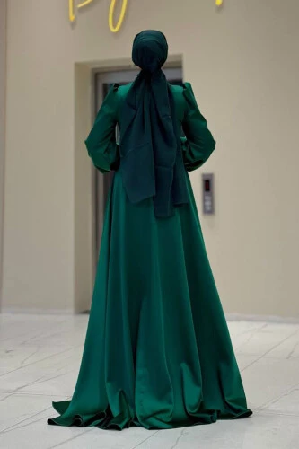 Taşlı Kuyruk Detay Abiye Elbise 7044 Zümrüt - Bym Fashion (1)